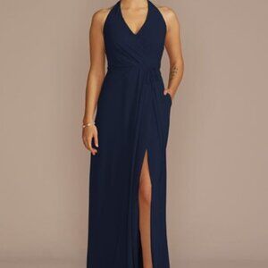 David's Bridal Celebrate DB Studio  Chiffon Halter Faux Wrap A-Line Dress NWT